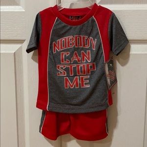 12 month 2 piece shirt and shorts set.